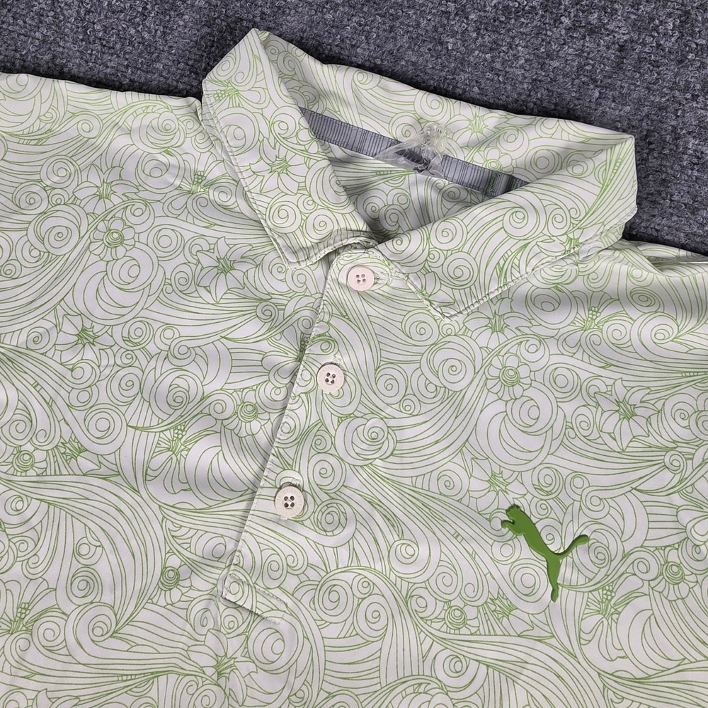 Puma MATTR Gust O Wind Golf Polo Mens XL Green White Floral 533850-02